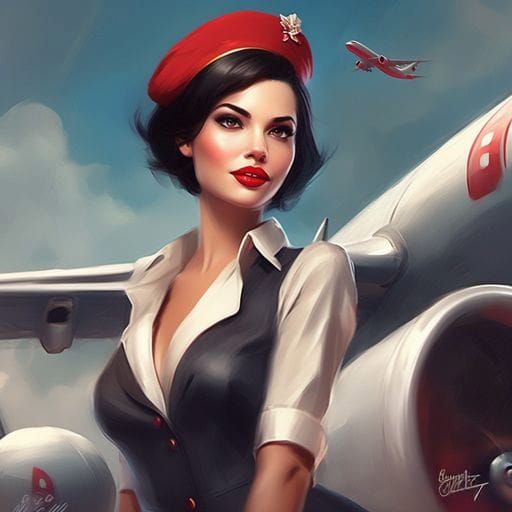 Stunning Dark-Haired Stewardess in Royo Style