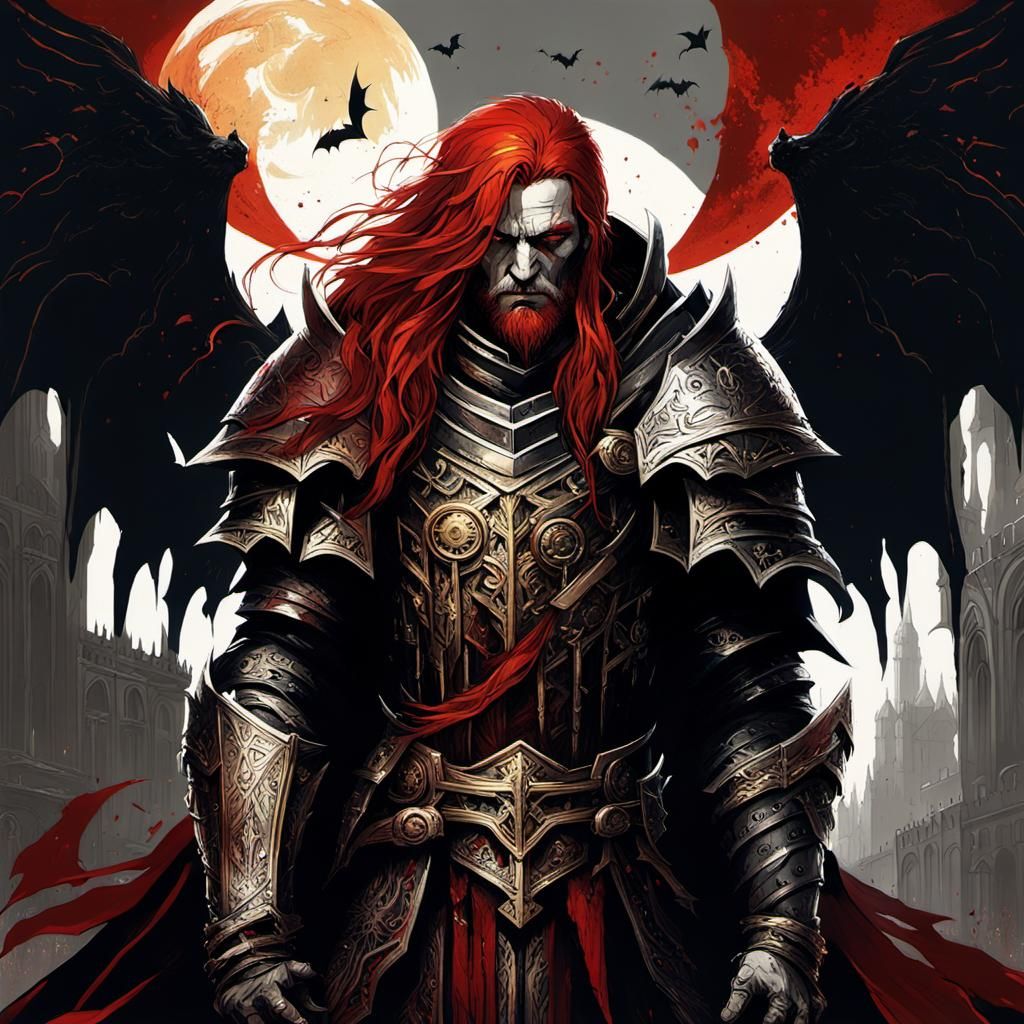 High Gothic Vampire Knight in Sunlight, Gouache Style