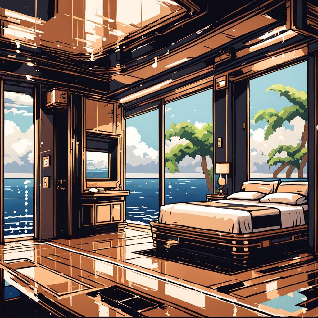 8-Bit Pixel Bedroom on a Luxury Cruise Liner