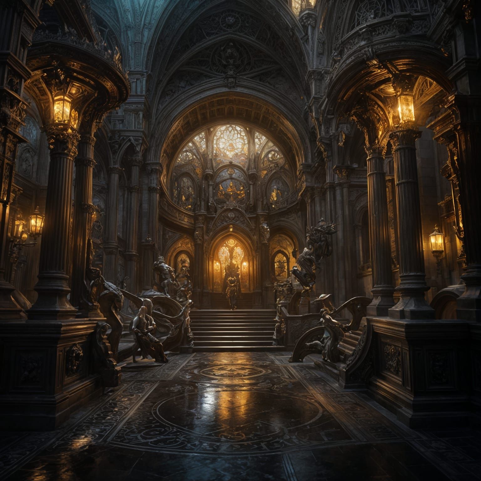 Dark Fantasy Concept Art in Purple and Yellow