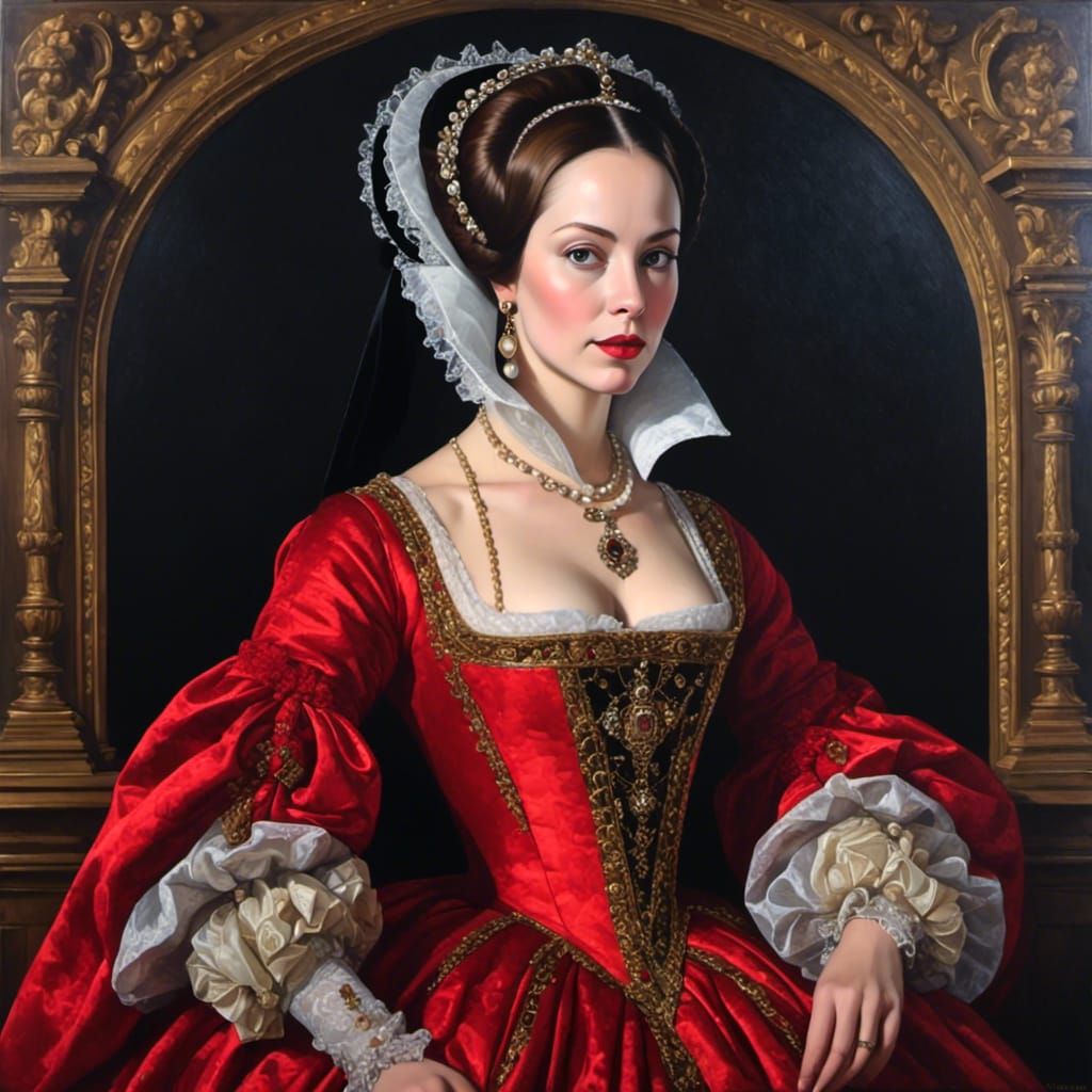 Anne Boleyn Portrait in Holbein Oil Painting Style