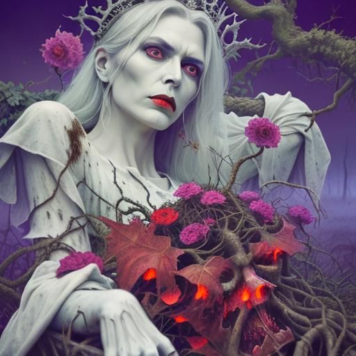 Orchard of Decay: Discarded Crown in Beksiński Style