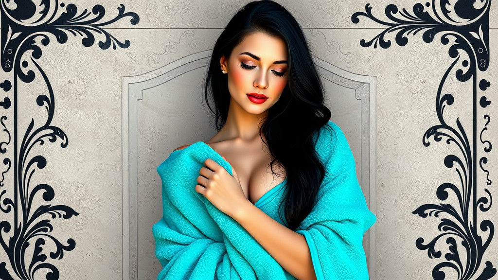 Elegant Pin-Up in Grayscale with Turquoise Towel