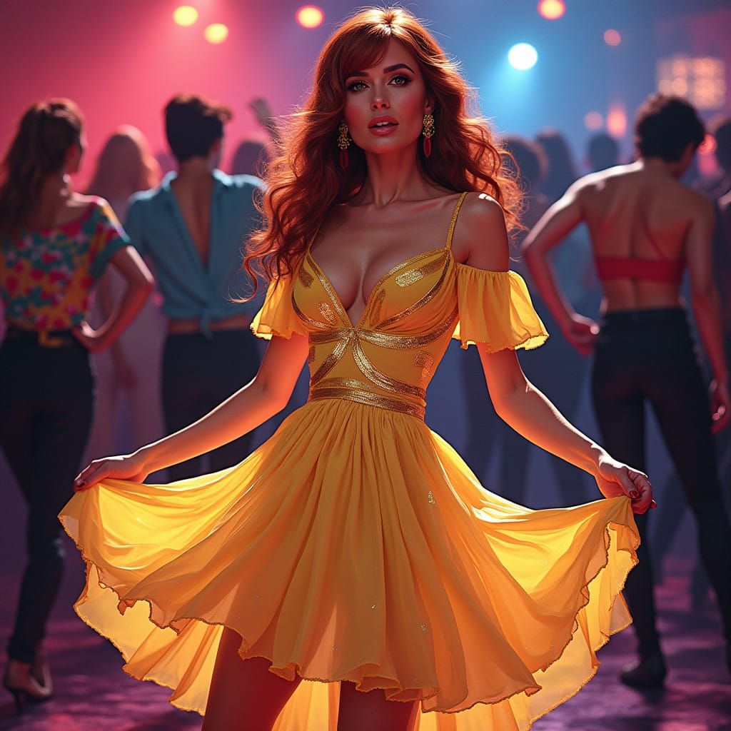 Vibrant Disco Diva Shines in Retro Futuristic Nightclub