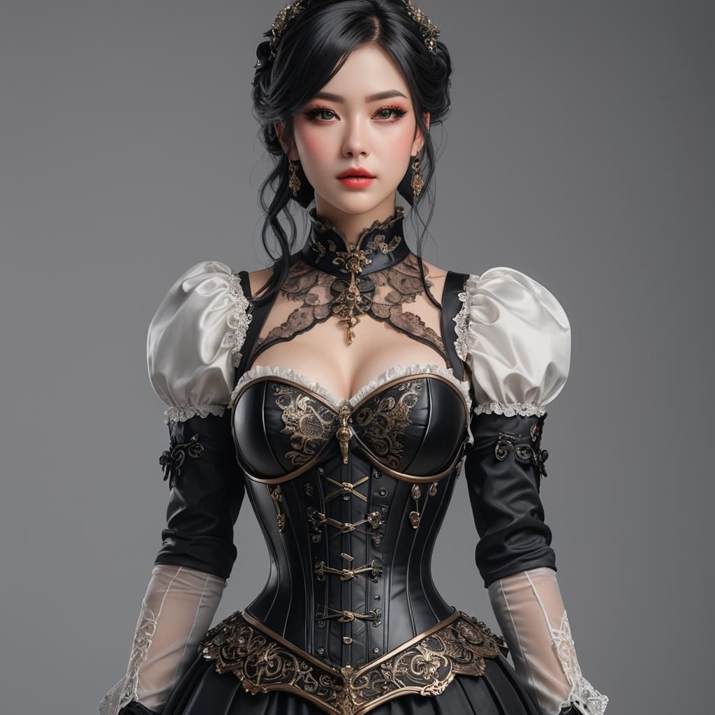 Gorgeous Woman in Gothic Corset: Hyperrealistic Anime Art