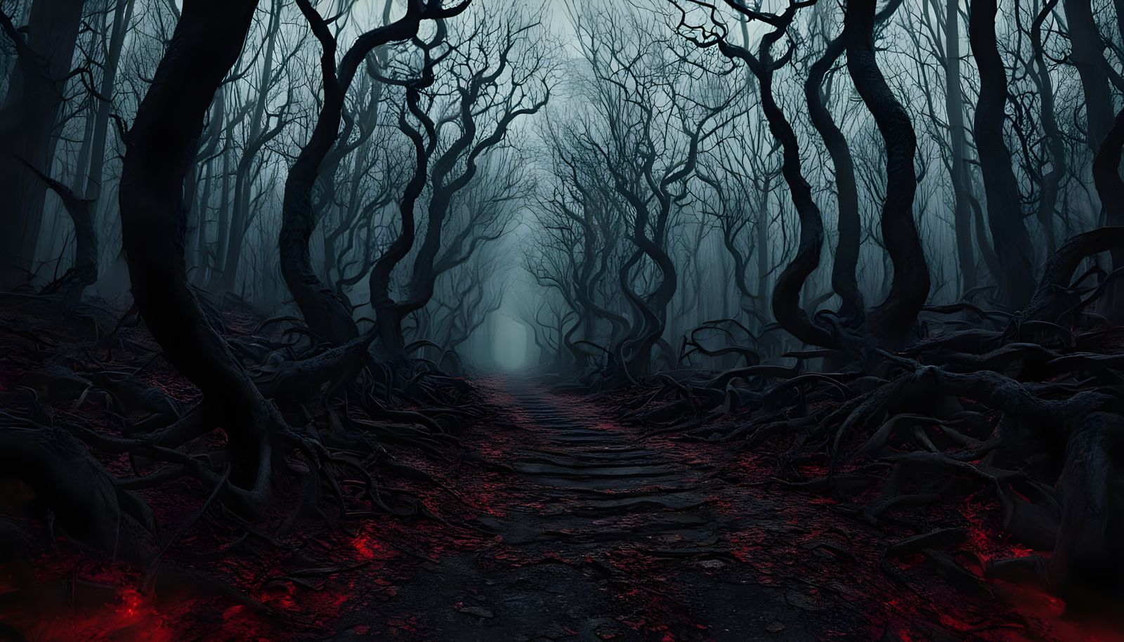 Ethereal Forest Path in a Nightmarish Ambiance