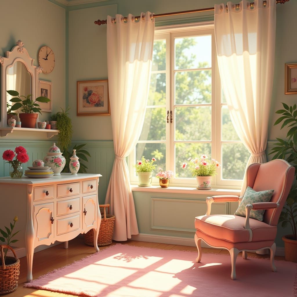 Ethereal Pastel Hues Fill a Sunlit Room with Delicate China