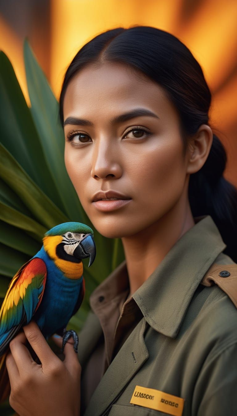 Indonesian Zookeeper with Bird of Paradise in Golden Light