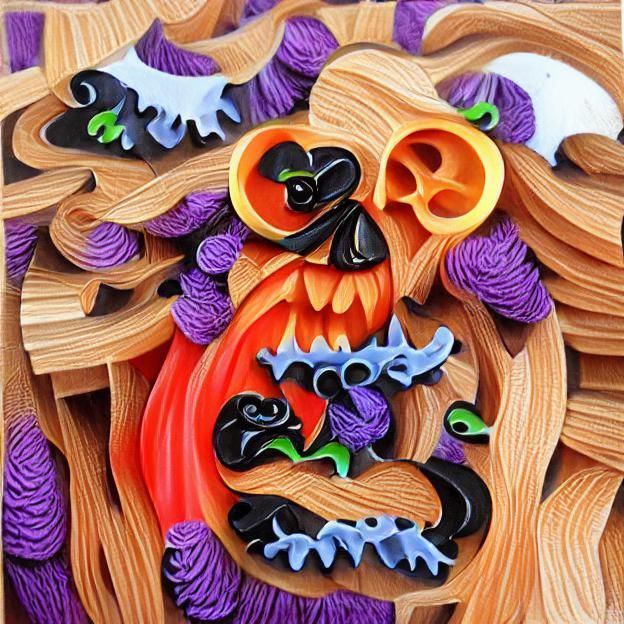 Colorful Halloween Woodcut Quilling Art