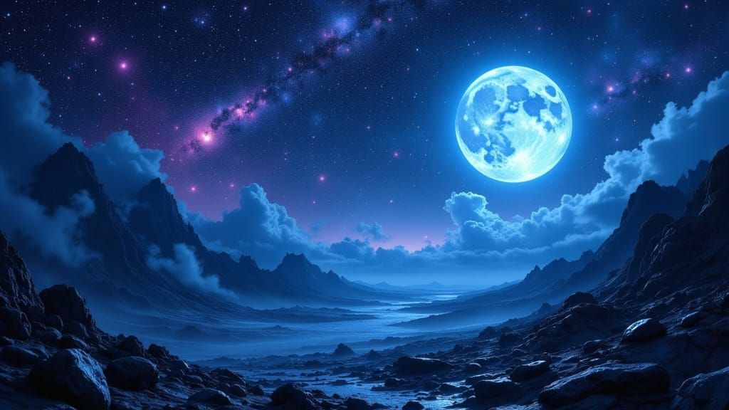 Moonlit Starry Sky Vista in Hyperrealistic Digital Painting