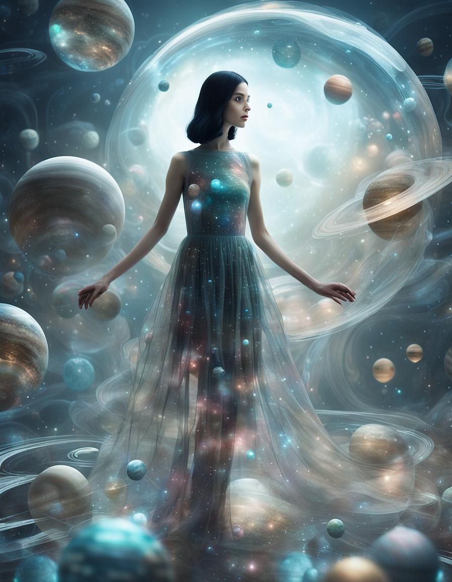 Futuristic Woman with Planetary Dress