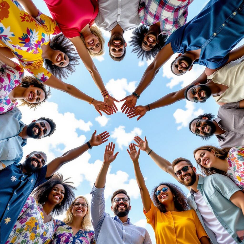 Diverse Group United in Joyful Circle