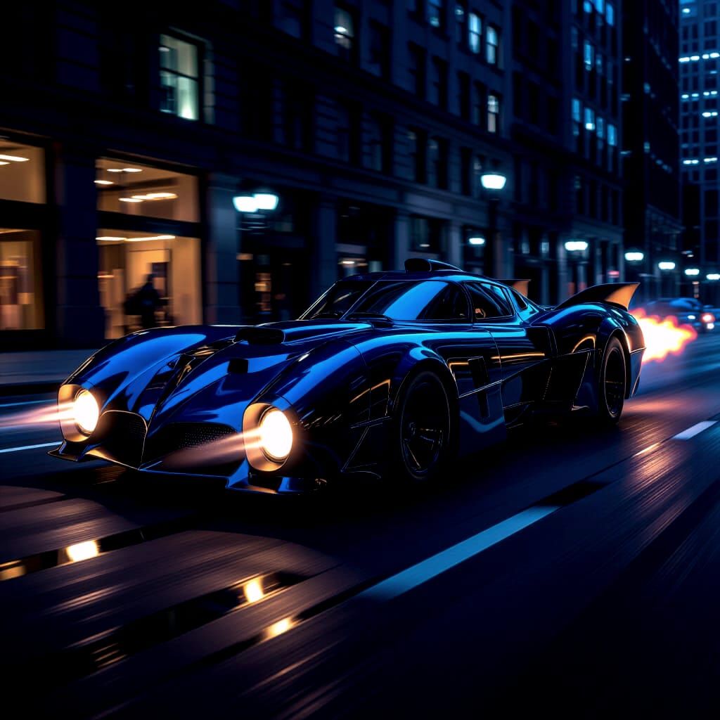2025 Batmobile Speeds Through Dark City with Jet Flames