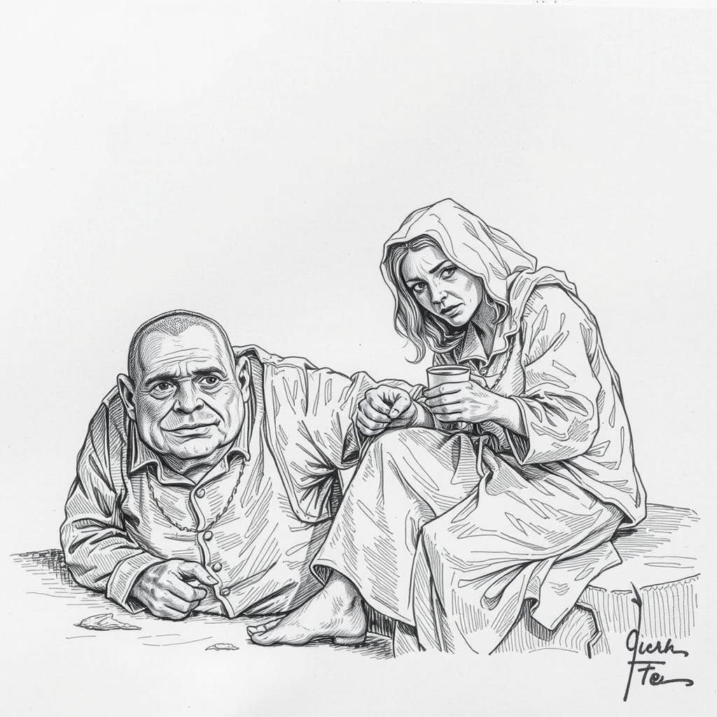 Whimsical Etching of a Witch in a Ditch