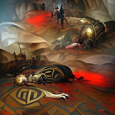 Steampunk Art Deco Battle Scene with Holographic Lighting