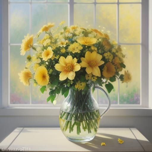 Yellow Flowers in Vase: Impressionist Oil Painting
