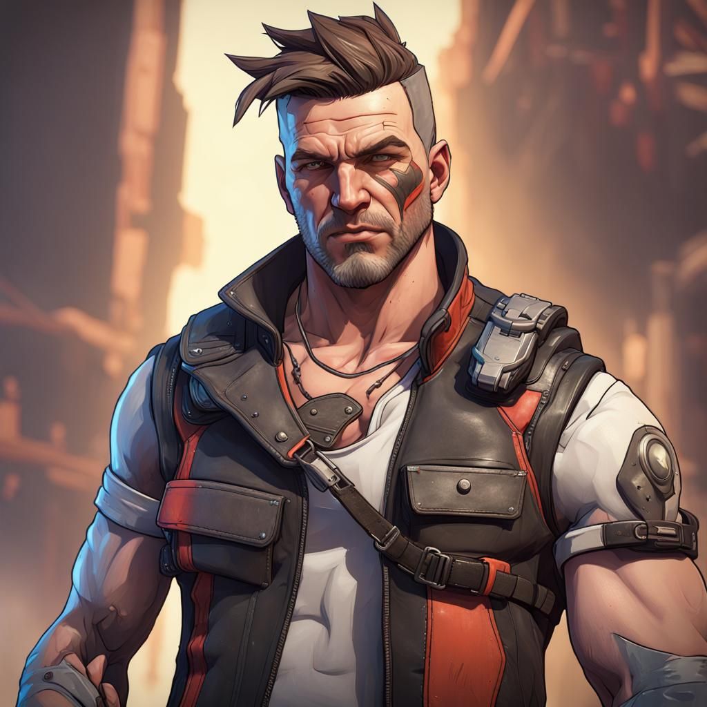 Vault Hunter Brick Portrait in Hyperdetailed Digital Art