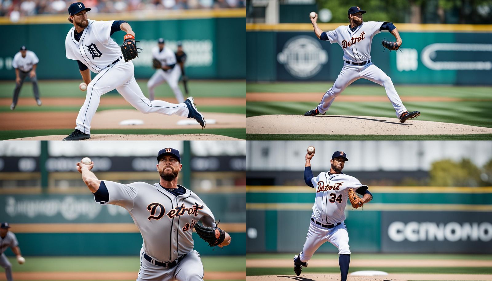 Detroit Tiger Pitcher throwing a fast ball in mid throw, the...