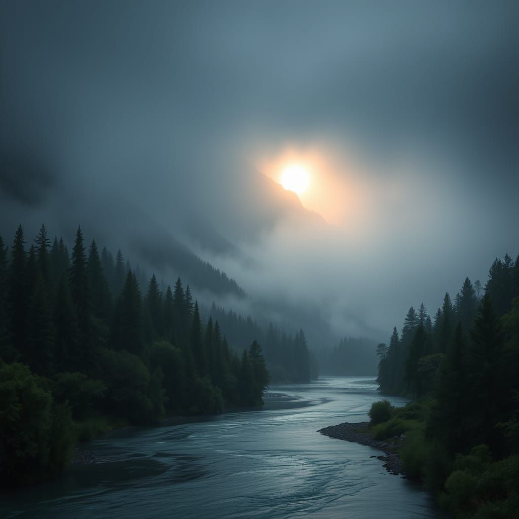 Majestic Mountain Range Captured in a Soft, Misty Light