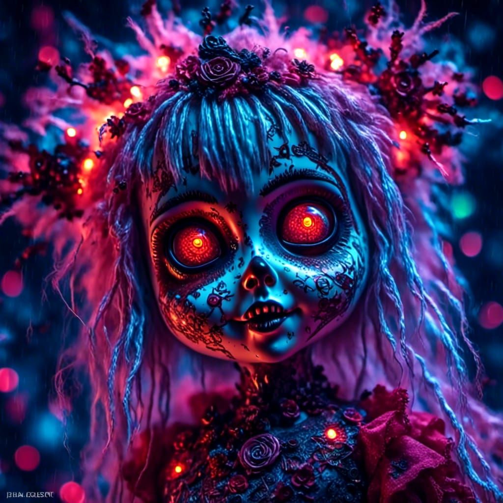 Luminous filigree creepy voodoo doll, caught in a mosh!