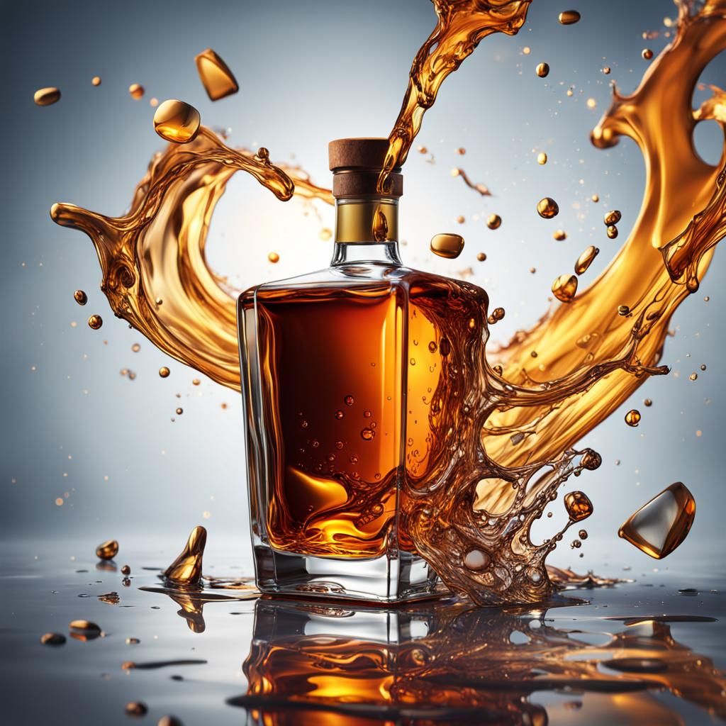 Bendy Whisky Bottle in Nightclub: Hyperrealistic Splash Art