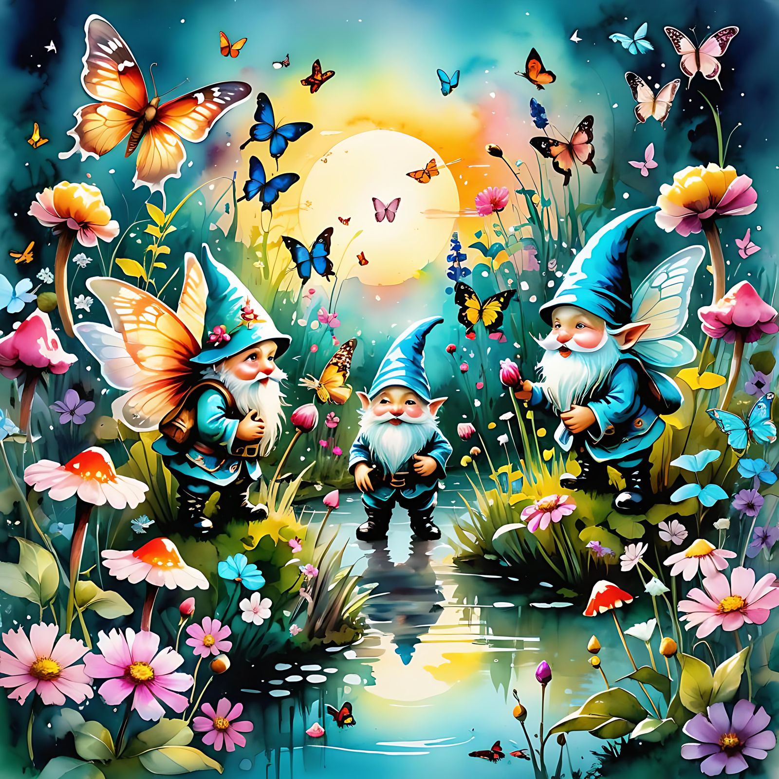 Gnomes Chasing Butterflies.