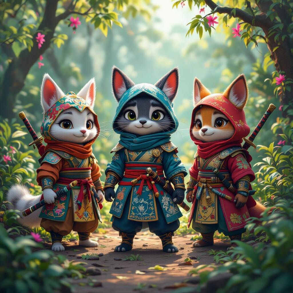 Adorable Ninja Animals in Disney/Pixar Style