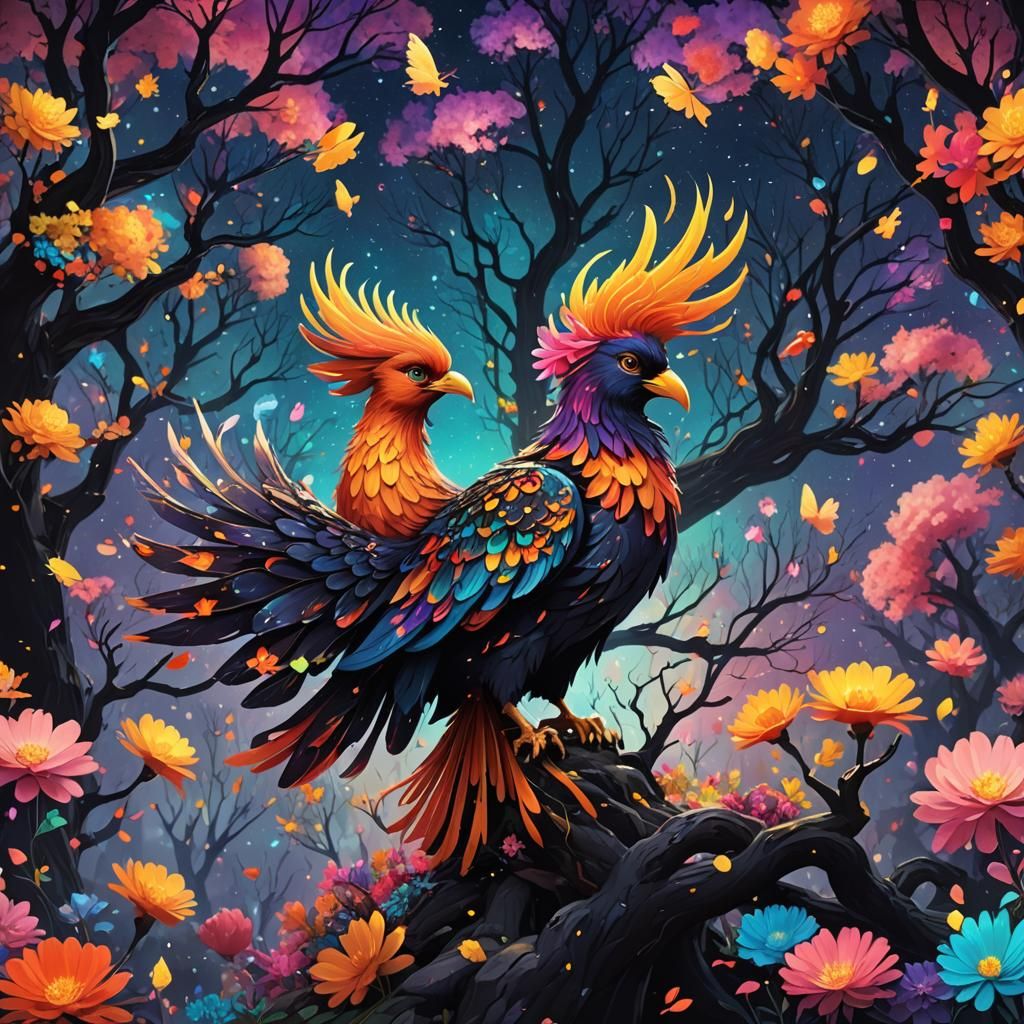 Phoenix in Wonderland Style with Splatter Art