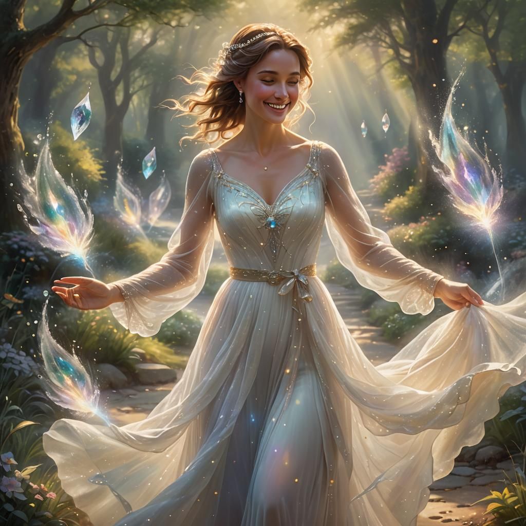 Ethereal Woman Creates Water Crystals in Fantasy Style