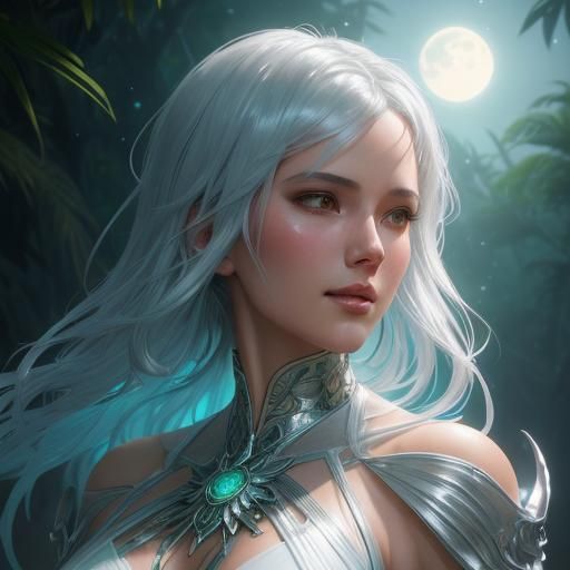Moonlit Woman on Beach, Fantasy Digital Art