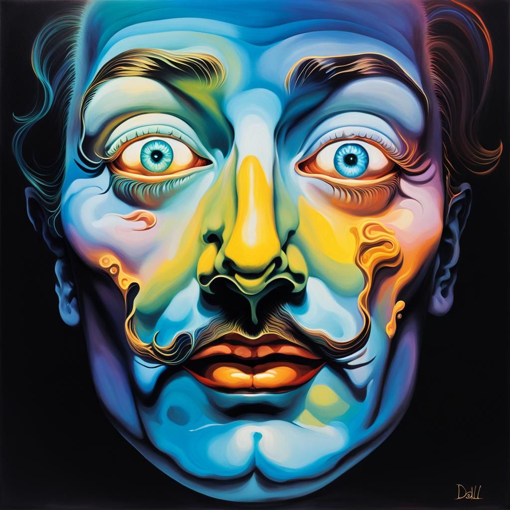 Surreal Face with Glowing Mouths in Ethereal Void