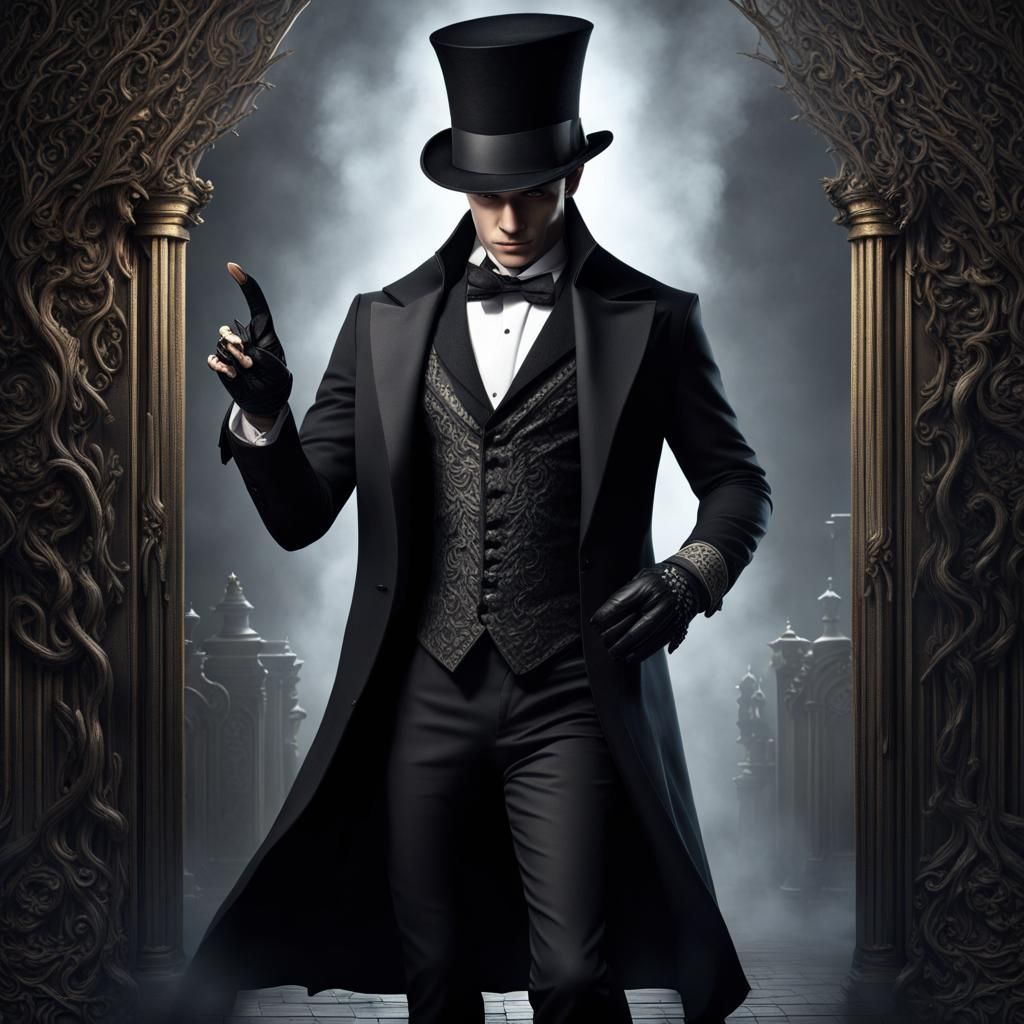 Dark Fantasy Magician in Top Hat: 3D Rendering