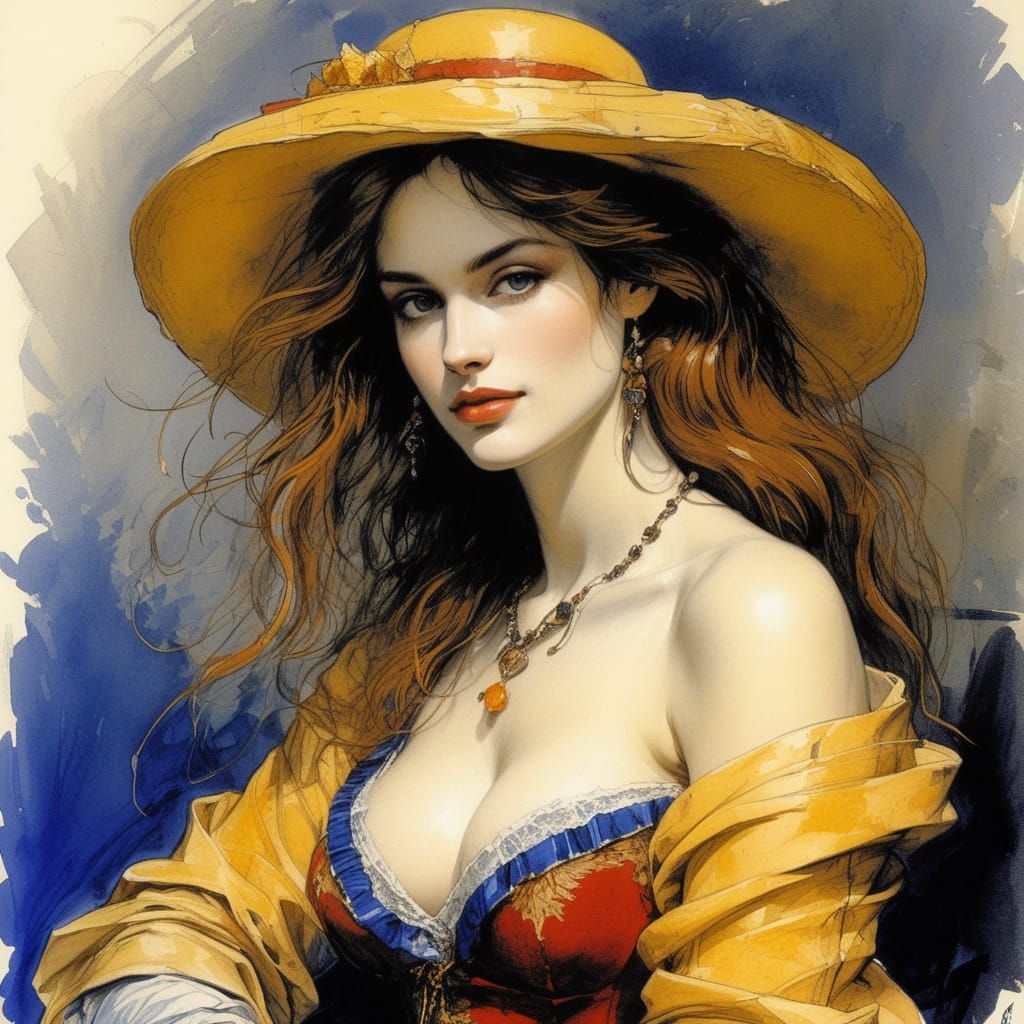 Art by Luis Royo Wojtek Siudmak Paul Cézanne Claude Monet, the most convoited french queen, gorgeous face, chiaroscuro, ...