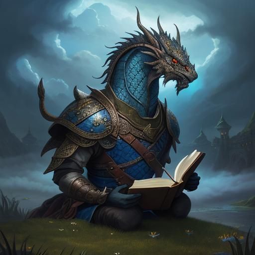 Boy Reading Book in Fantastical World