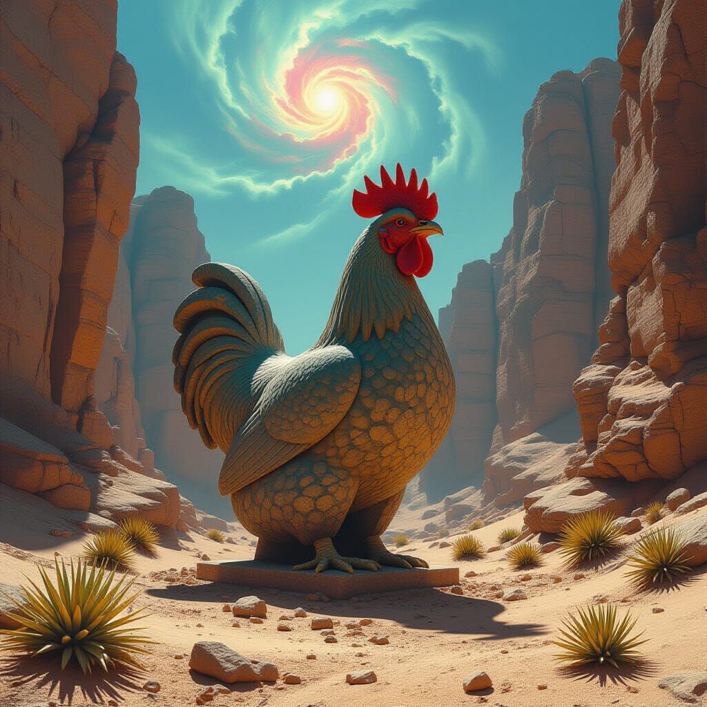 Colossal Stone Hen Statue in Alien Desert Canyon