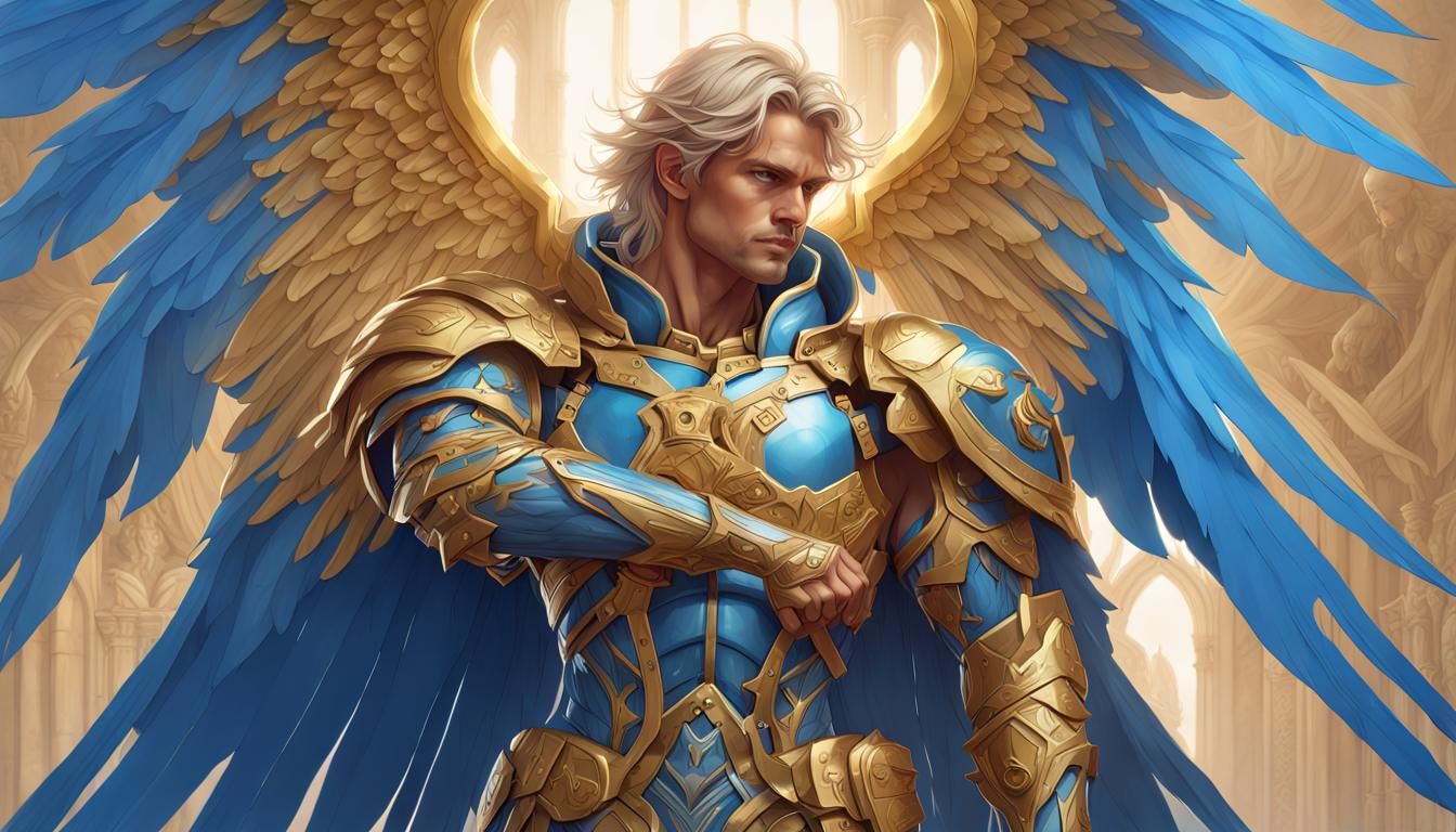Armored Angel with Zodiac Sign, Hyperrealistic Illustration