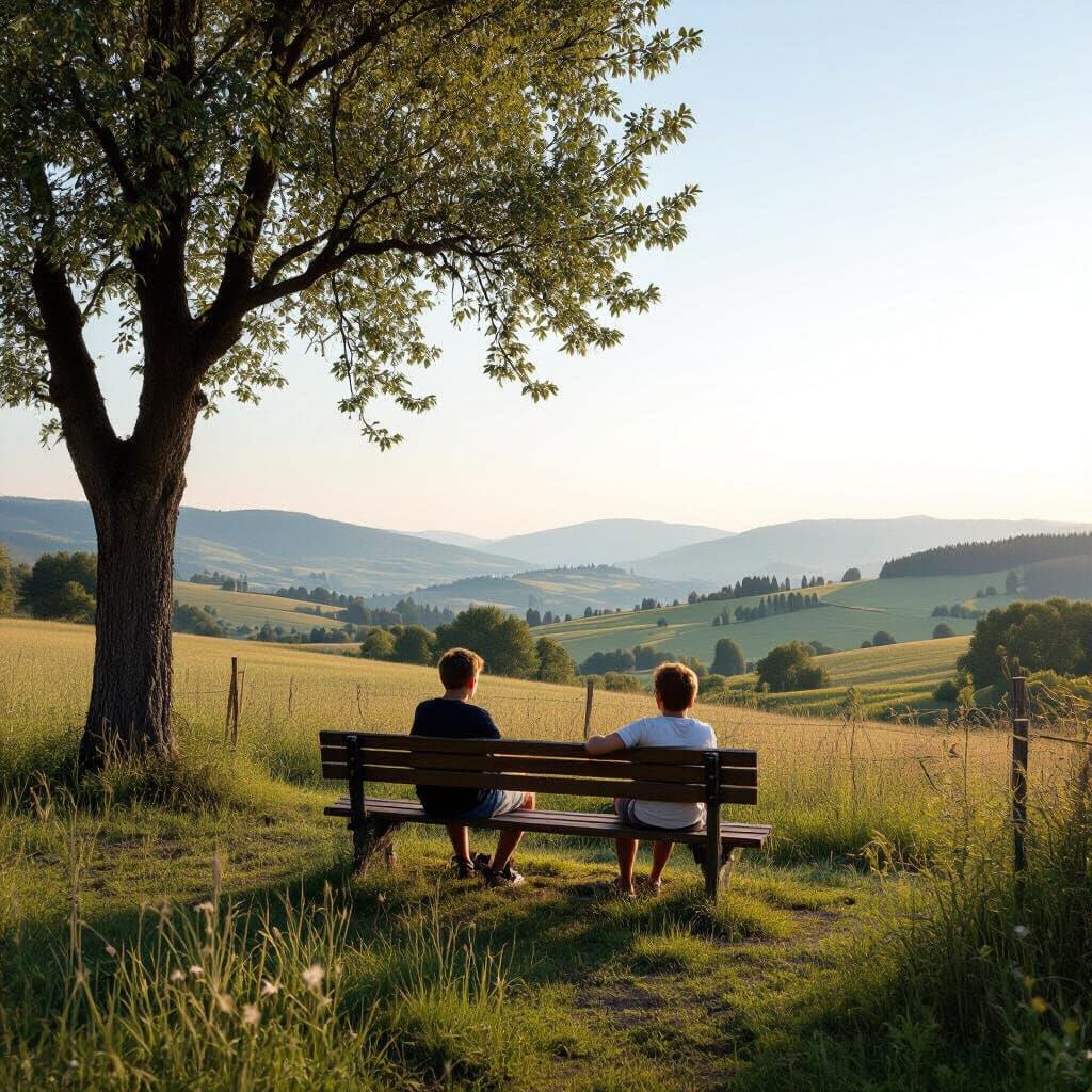 Swiss Alps Landscape with Twin Boys in Daylight