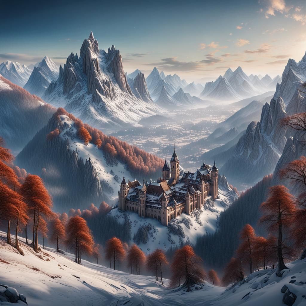 Bavarian Mountain Range in Winter: Detailed Matte Painting