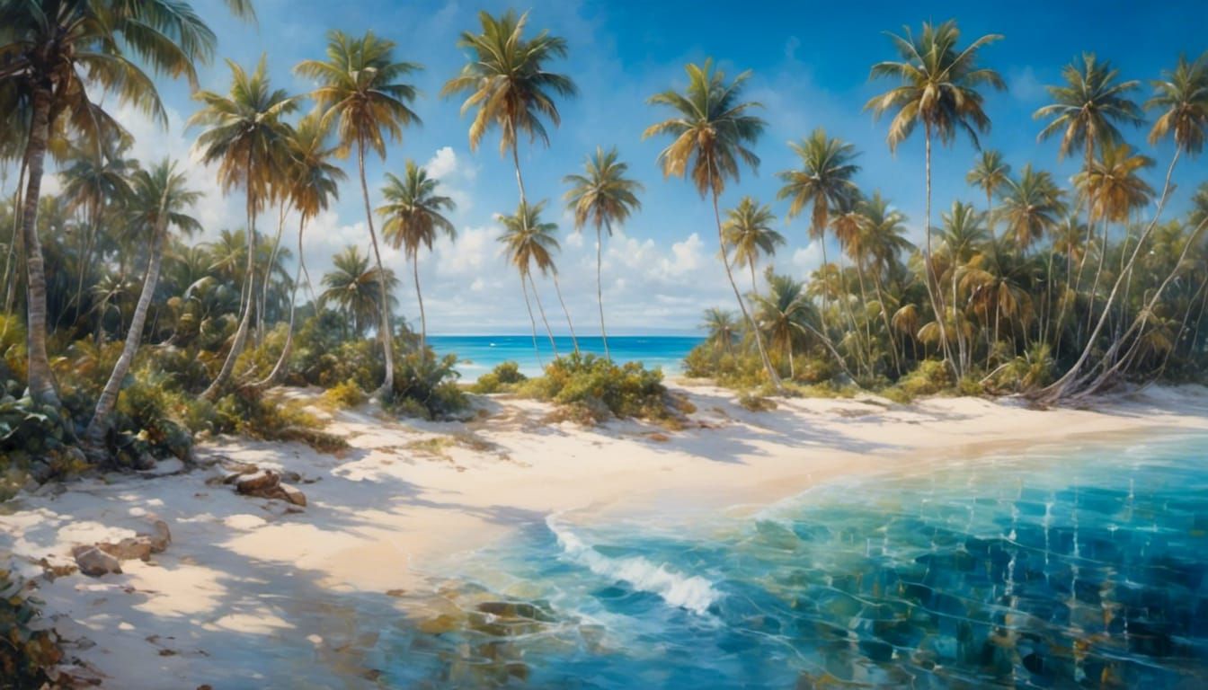 Tropical Beach Paradise with Palm Trees