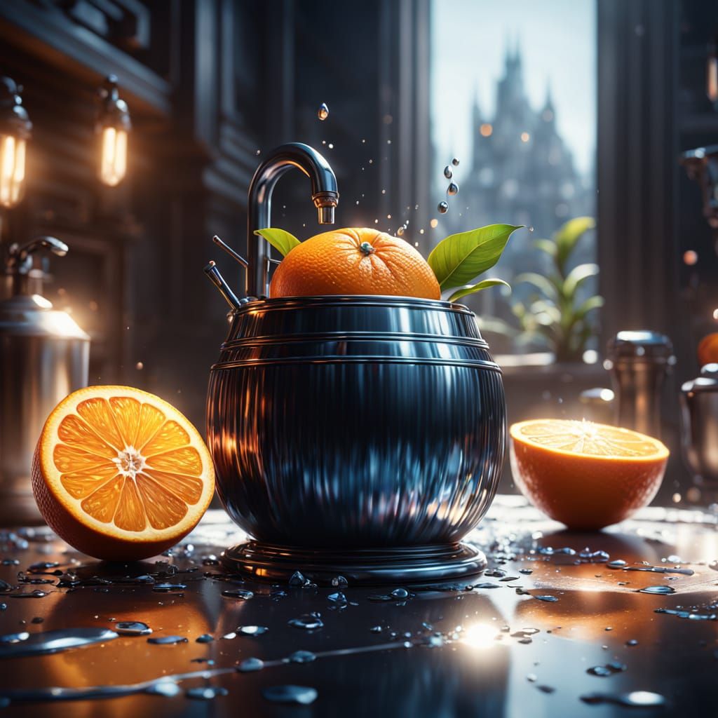 Hyper-Realistic Oil Painting of a Ripe Orange with Metallic ...