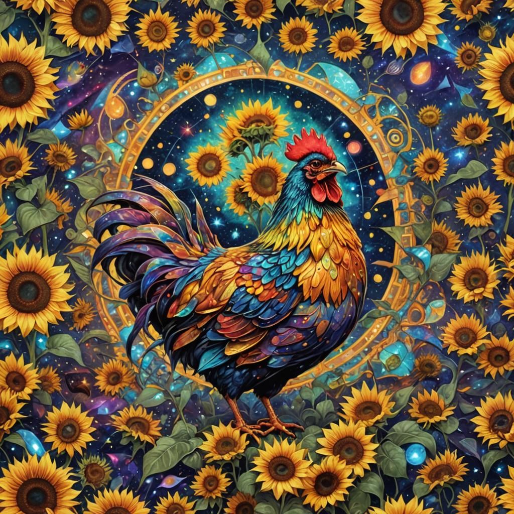 Sunflower Chicken in Cosmic Astral Style