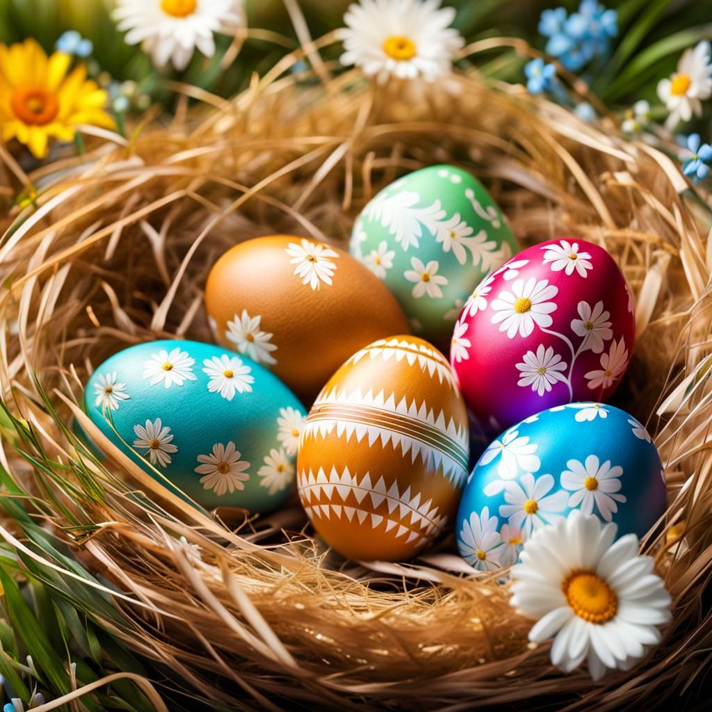 Easter eggs in a nest