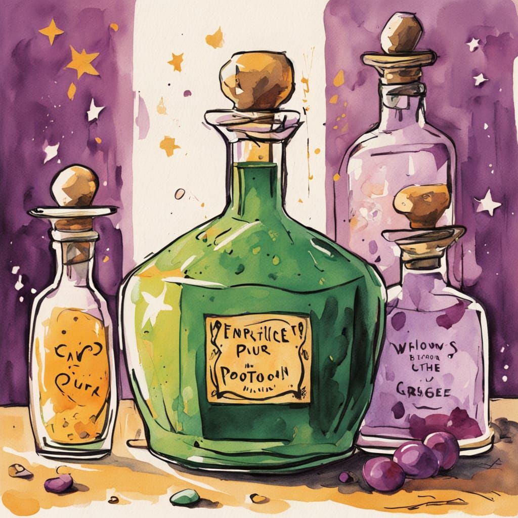 Vintage Potion Bottles in Whimsical Double Exposure