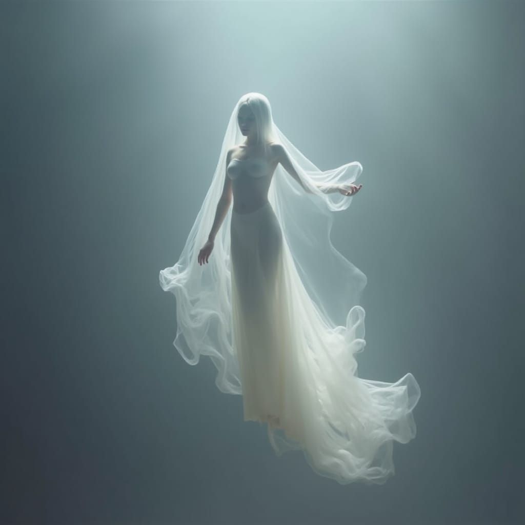 Ethereal Woman in Pale Ambient Void, Ghostly Surrealism