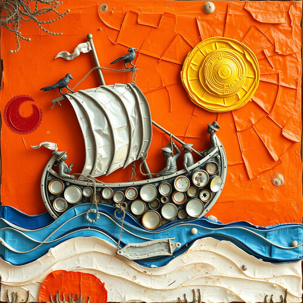 Junk Art Viking Ship on the Ocean