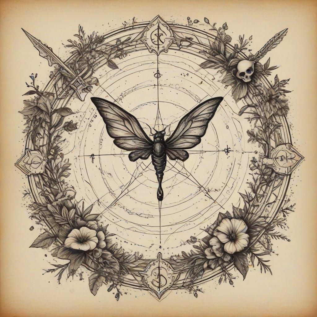 Minimalist Tattoo Flash Sheet with Mystical Designs