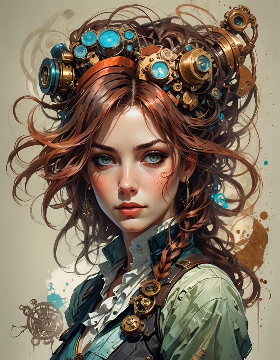 Steampunk Anime Portrait of a Pretty Woman