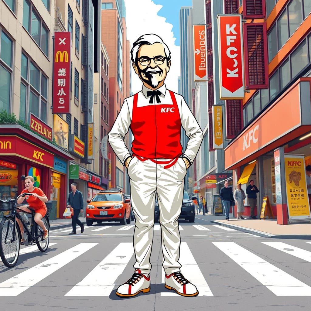 KFC Mascot in Cityscape Illustration