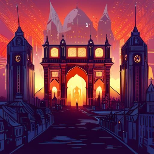 Gateway of India with Luminous Colors as Digital Art