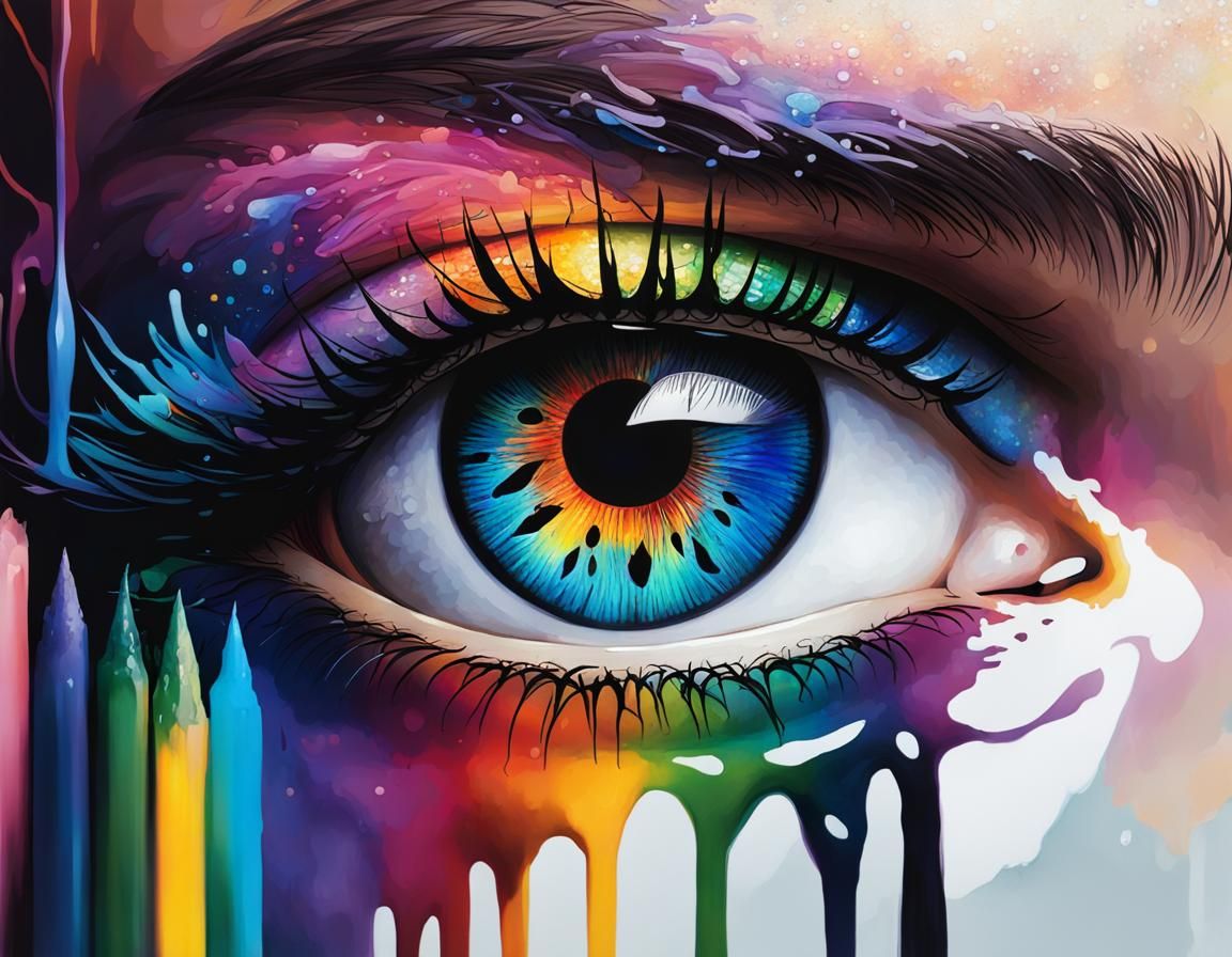 Pointillist Eye Portrait in Dripping Oil Colors